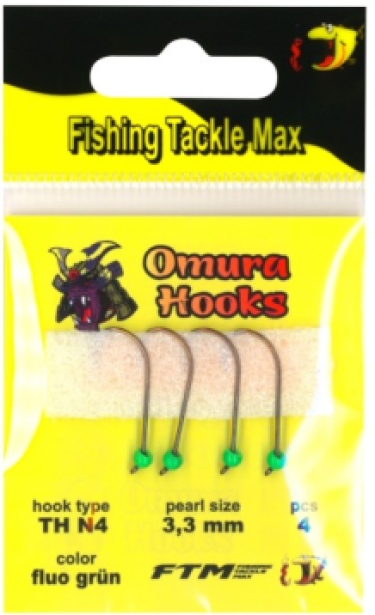 FTM Omura hooks haak 4/parel 3.3mm Fluo Groen