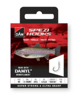 DAM Spezi Hooks Trout #8 0.20MM 2.5KG trekkracht 70CM